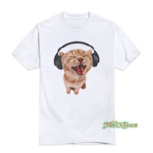 Silly Cat With Headphones T-Shirt